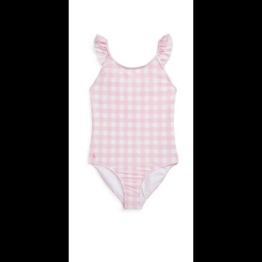 Polo Ralph Lauren Girl’s Size 16 Ruffle Pink Gingham Swimsuit Bathing Suit NWT